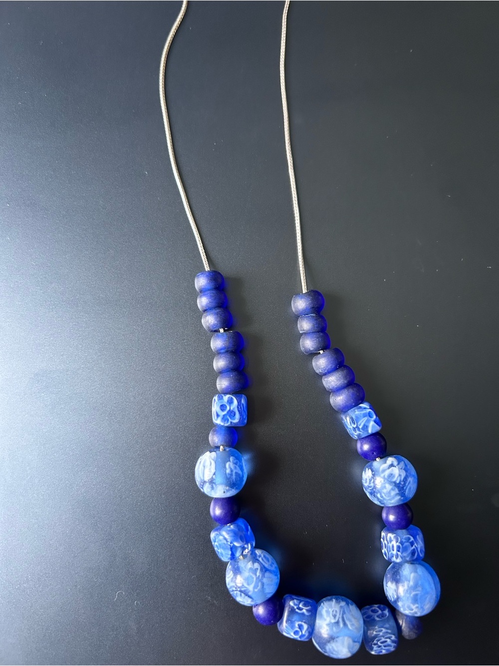 Italy-Sterling Silver Handcrafted Blue Glass Bead Necklace - Women's Jewelry